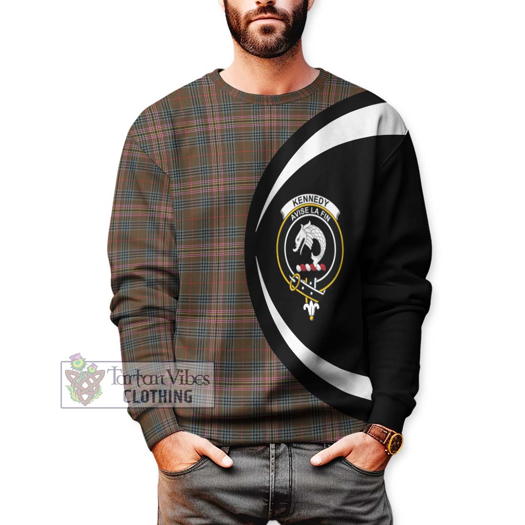 Kennedy Weathered Tartan Sweatshirt with Family Crest Circle Style - Tartan Vibes Clothing