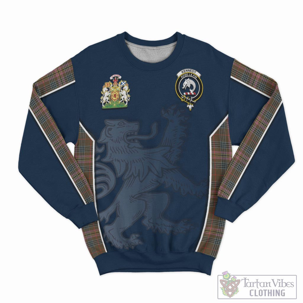 Tartan Vibes Clothing Kennedy Weathered Tartan Sweater with Family Crest and Lion Rampant Vibes Sport Style