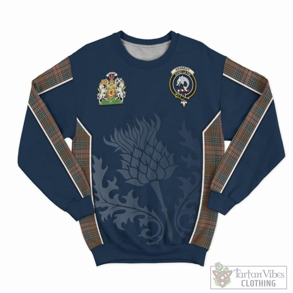 Tartan Vibes Clothing Kennedy Weathered Tartan Sweatshirt with Family Crest and Scottish Thistle Vibes Sport Style