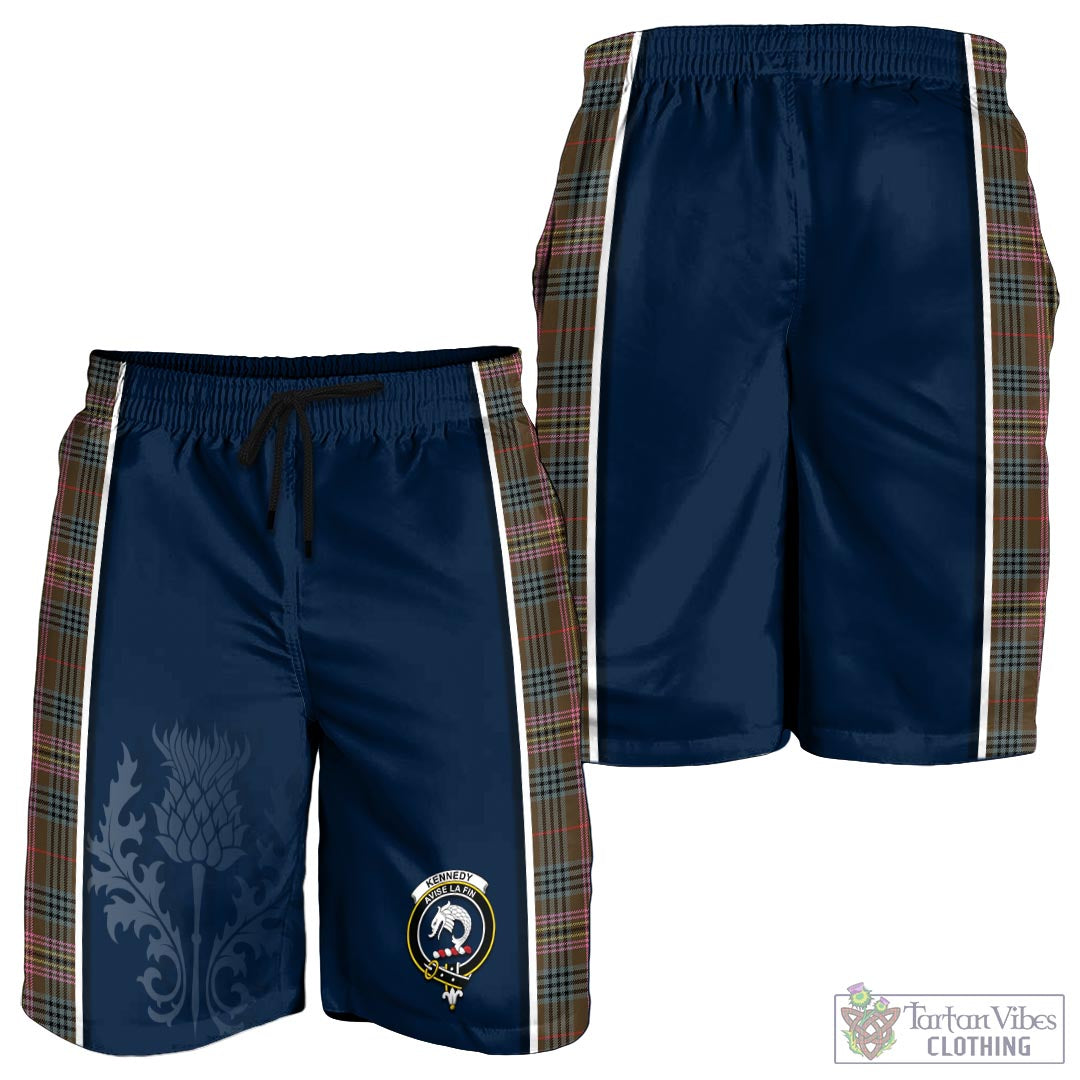 Tartan Vibes Clothing Kennedy Weathered Tartan Men's Shorts with Family Crest and Scottish Thistle Vibes Sport Style