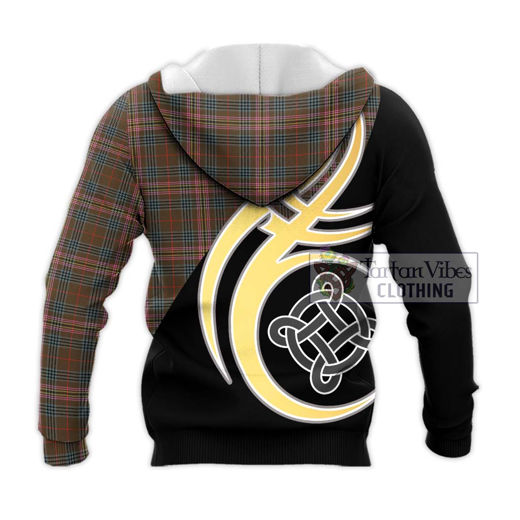Tartan Vibes Clothing Kennedy Weathered Tartan Knitted Hoodie with Family Crest and Celtic Symbol Style