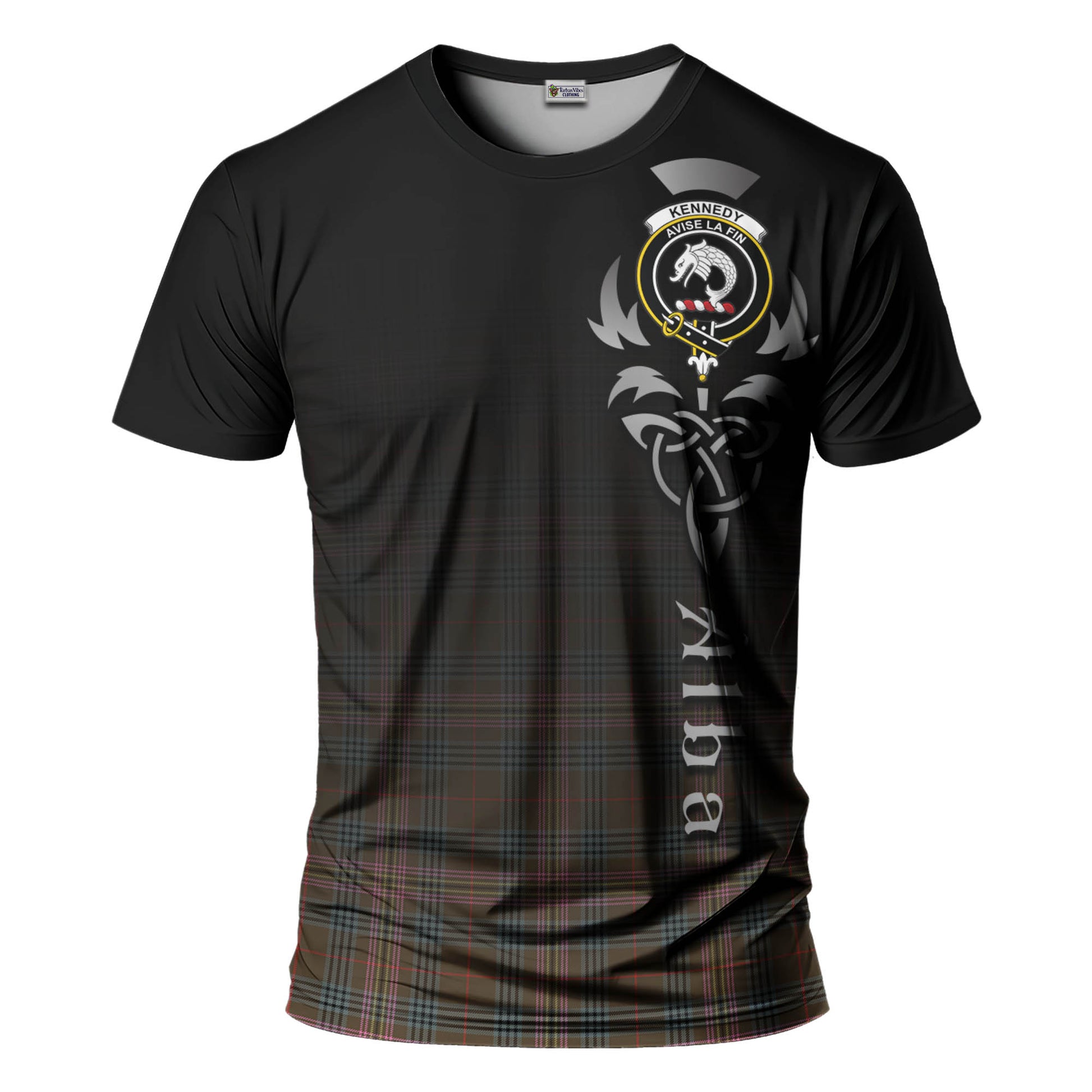 Tartan Vibes Clothing Kennedy Weathered Tartan T-Shirt Featuring Alba Gu Brath Family Crest Celtic Inspired