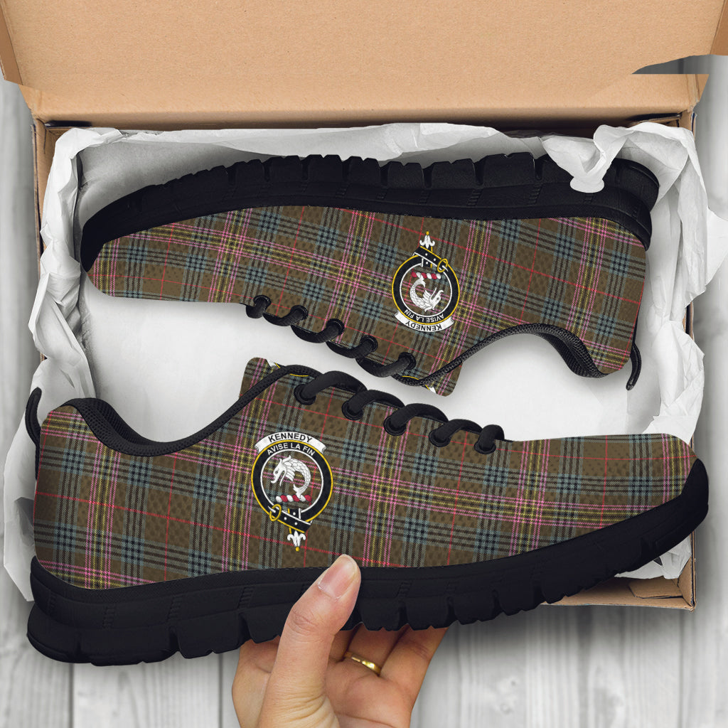 Kennedy Weathered Tartan Sneakers with Family Crest - Tartan Vibes Clothing