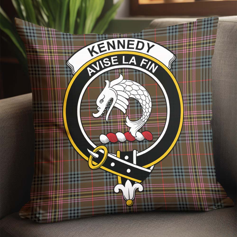 Kennedy Weathered Tartan Pillow Cover with Family Crest - Tartanvibesclothing