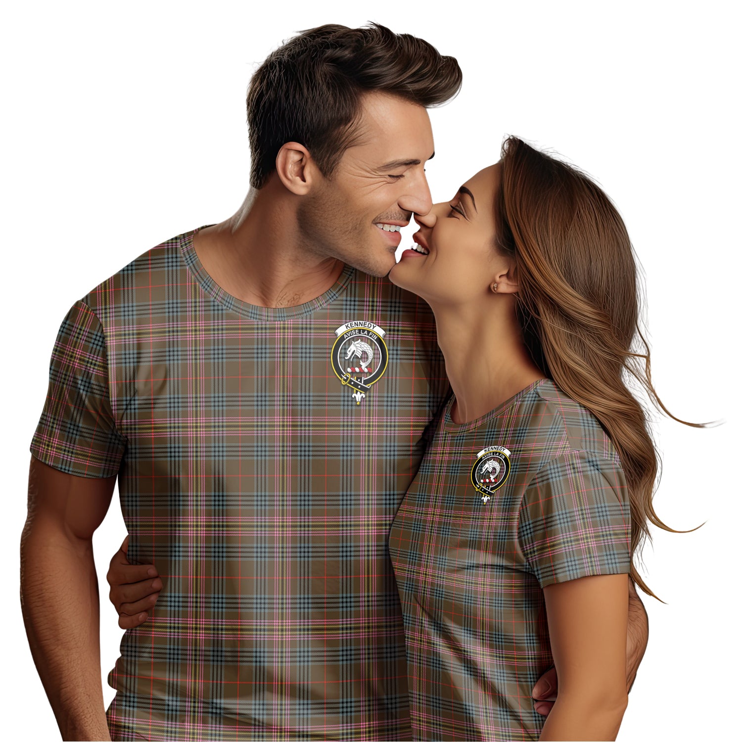 Kennedy Weathered Tartan T-Shirt with Family Crest - Tartan Vibes Clothing