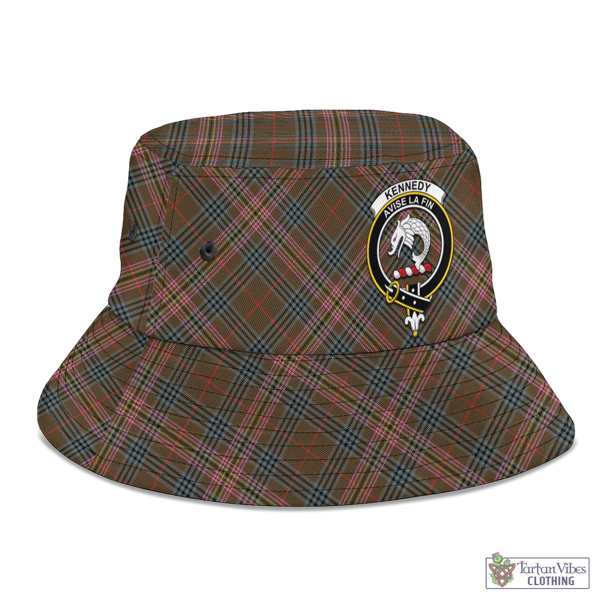 Tartan Vibes Clothing Kennedy Weathered Tartan Bucket Hat with Family Crest