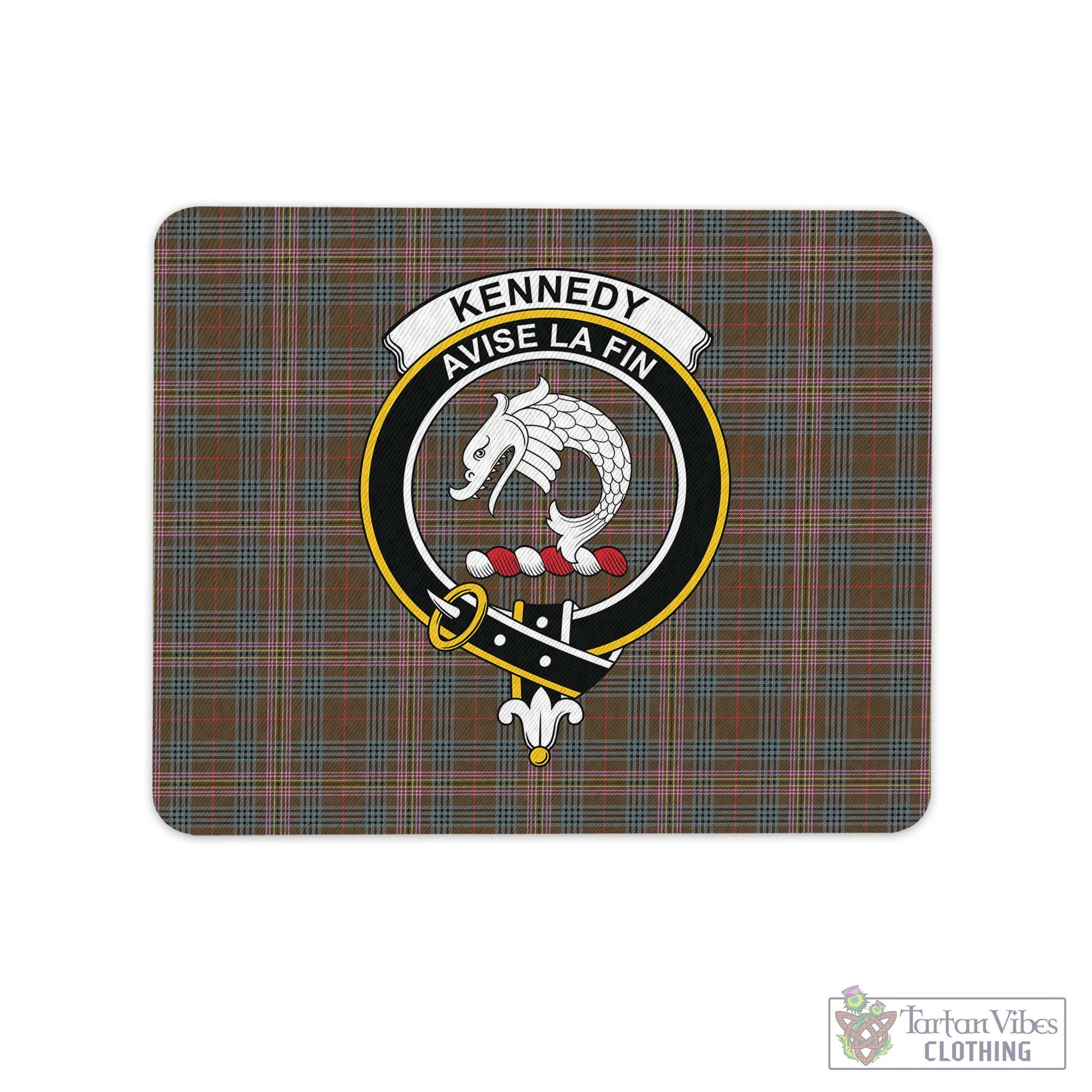 Tartan Vibes Clothing Kennedy Weathered Tartan Mouse Pad with Family Crest