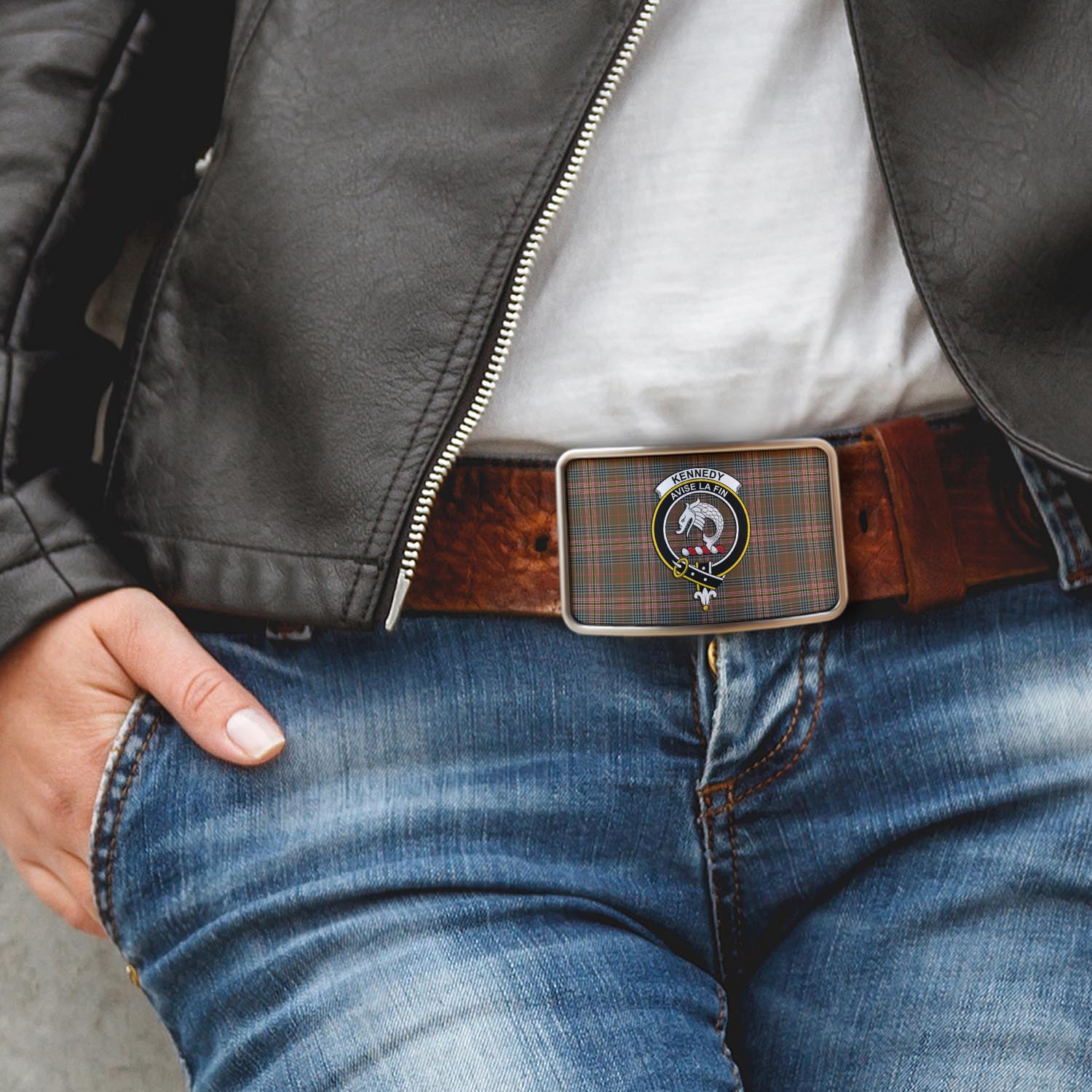 Kennedy Weathered Tartan Belt Buckles with Family Crest - Tartanvibesclothing