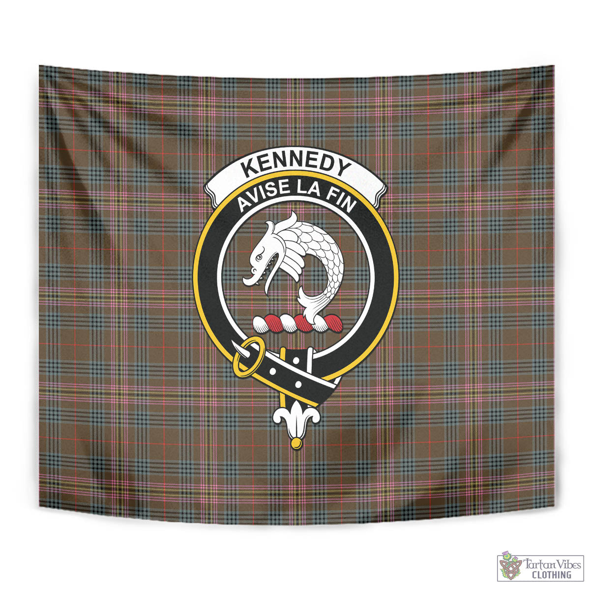 Tartan Vibes Clothing Kennedy Weathered Tartan Tapestry Wall Hanging and Home Decor for Room with Family Crest