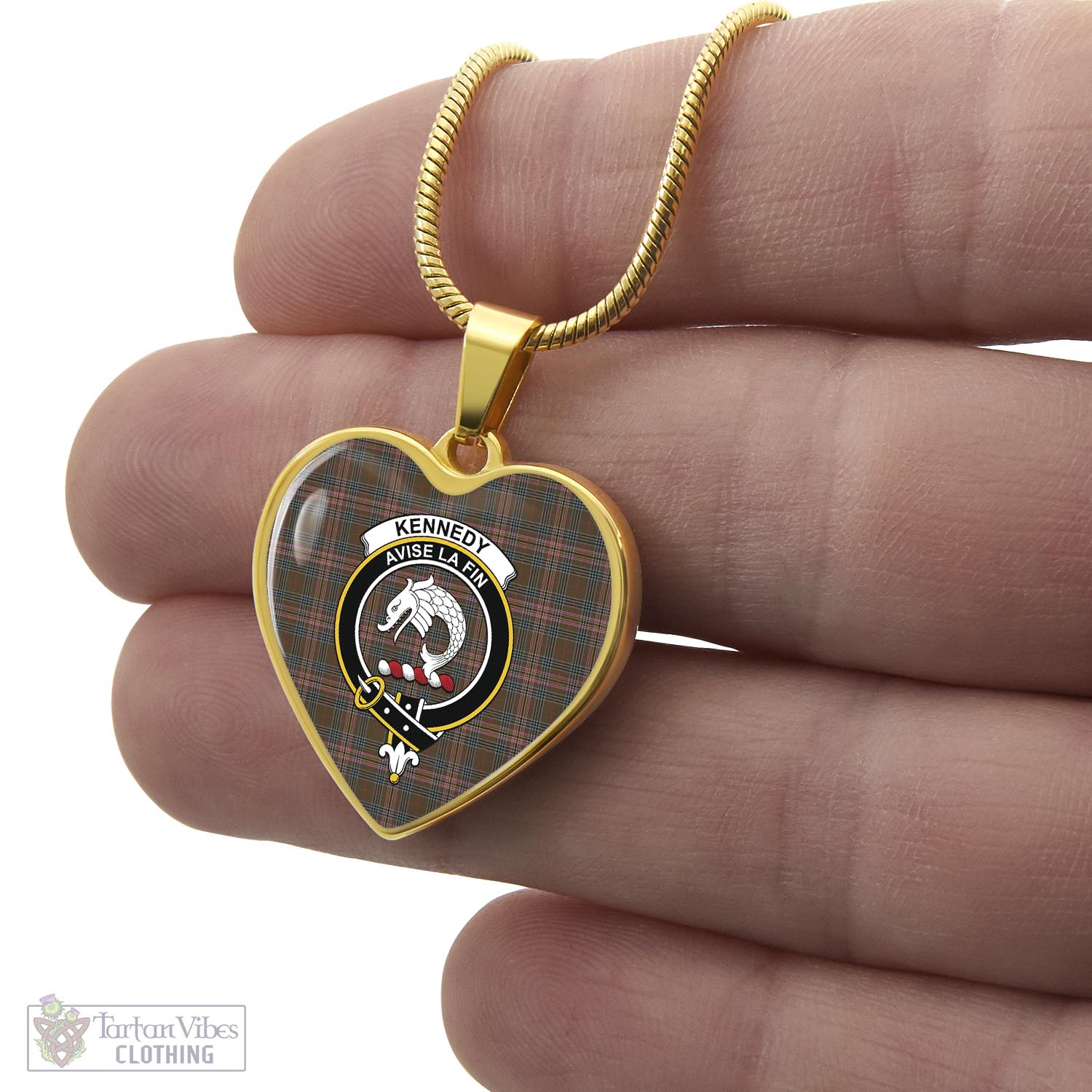 Tartan Vibes Clothing Kennedy Weathered Tartan Heart Necklace with Family Crest