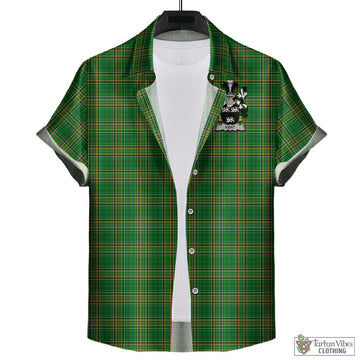 Kent Irish Clan Tartan Short Sleeve Button Up with Coat of Arms