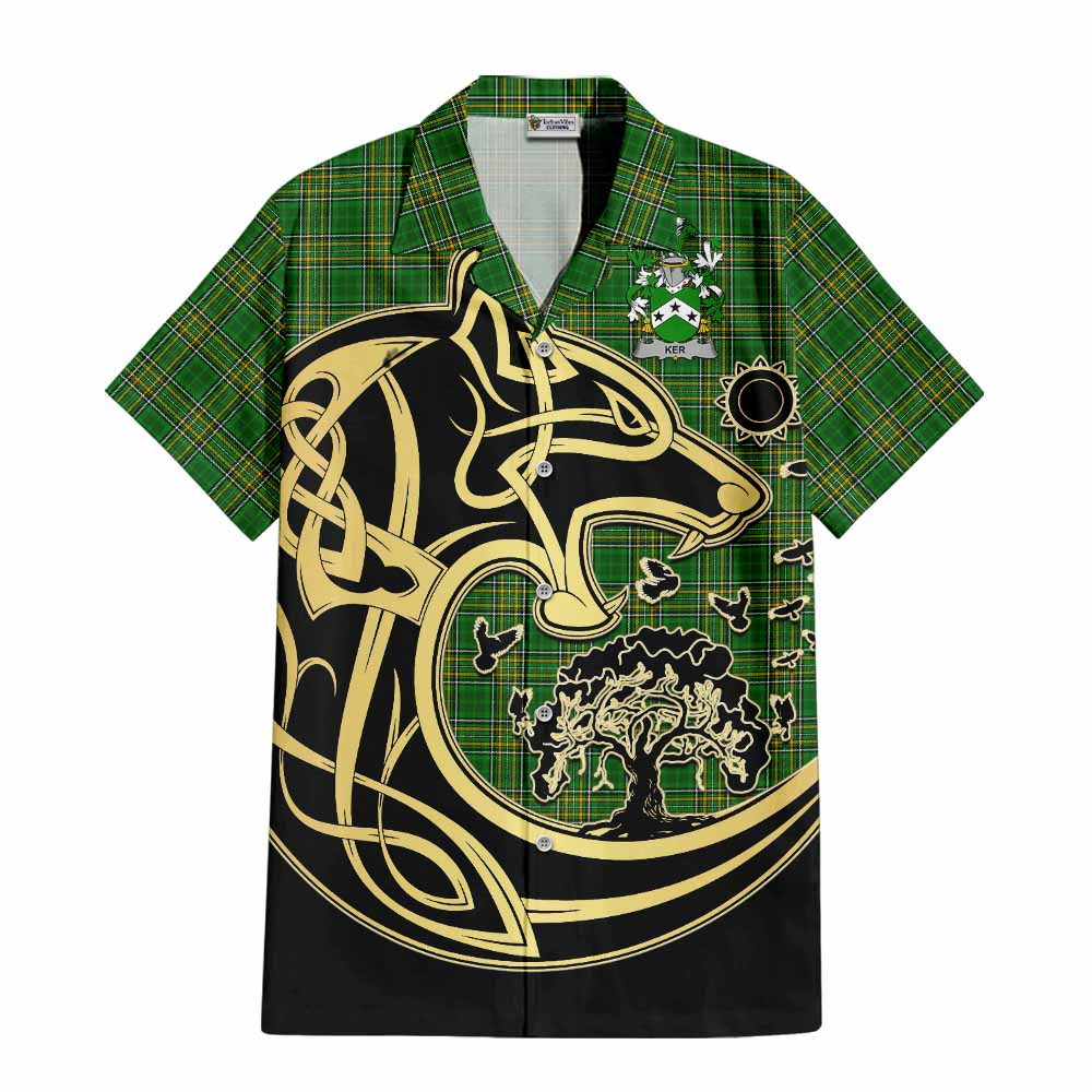 Ker Irish Tartan Hawaiian Shirt with Coat of Arms Celtic Wolf Style Kid - Tartan Vibes Clothing