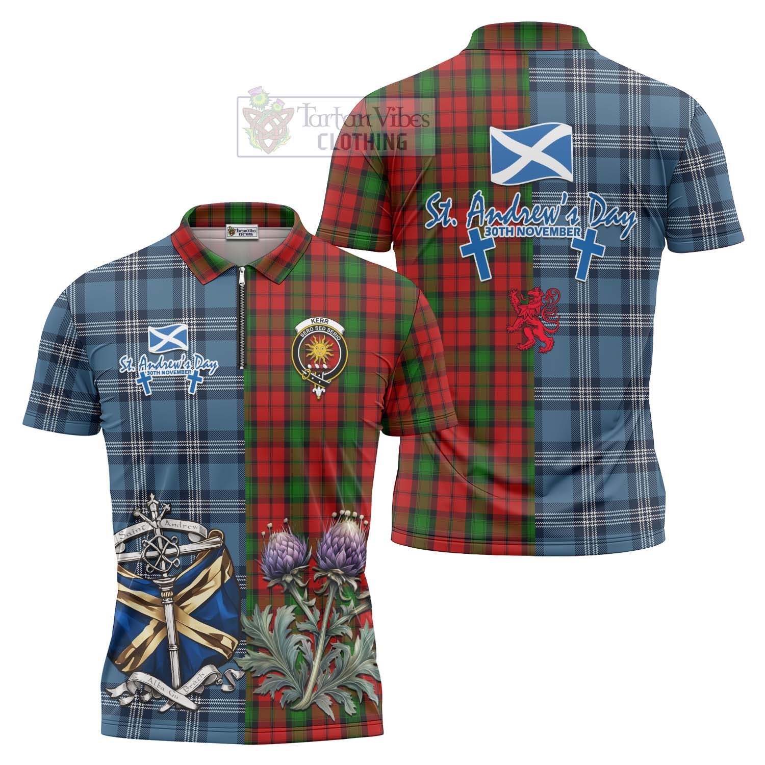 Tartan Vibes Clothing Kerr Tartan Zipper Polo Shirt Happy St. Andrew's Day Half Tartan Style