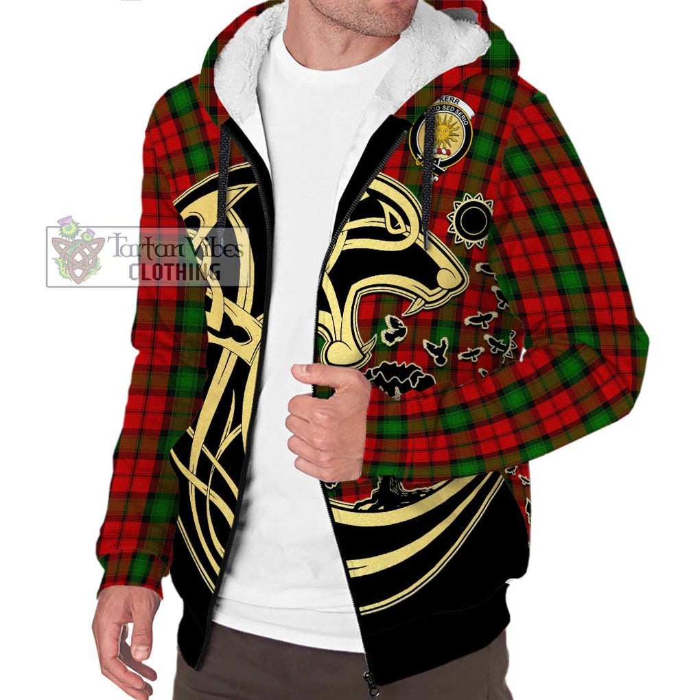 Kerr Tartan Sherpa Hoodie with Family Crest Celtic Wolf Style Unisex S - Tartan Vibes Clothing