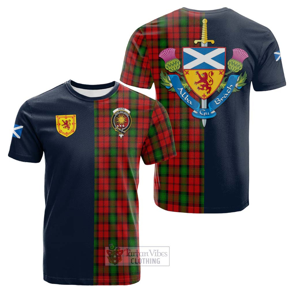 Tartan Vibes Clothing Kerr Tartan Cotton T-shirt with Scottish Lion Royal Arm Half Style