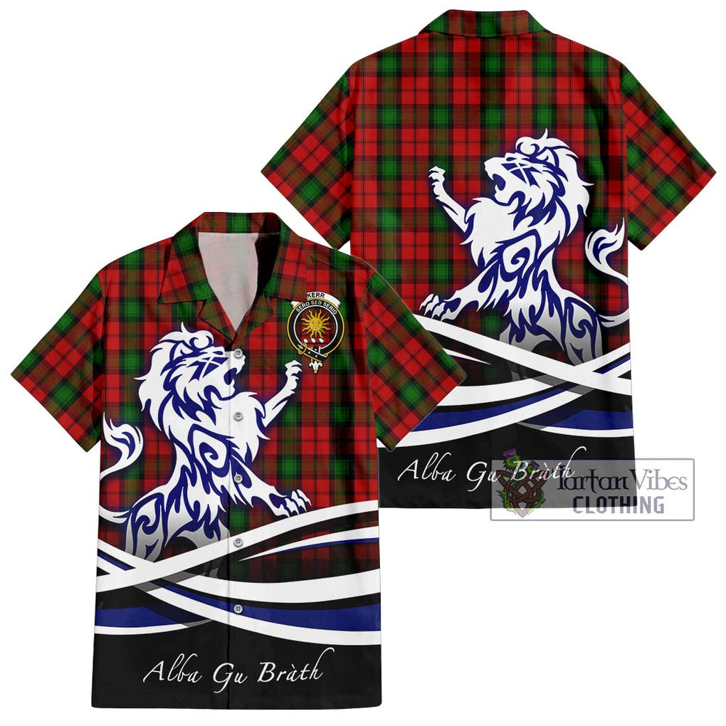 Kerr Tartan Short Sleeve Button Shirt with Alba Gu Brath Regal Lion Emblem Kid - Tartanvibesclothing Shop