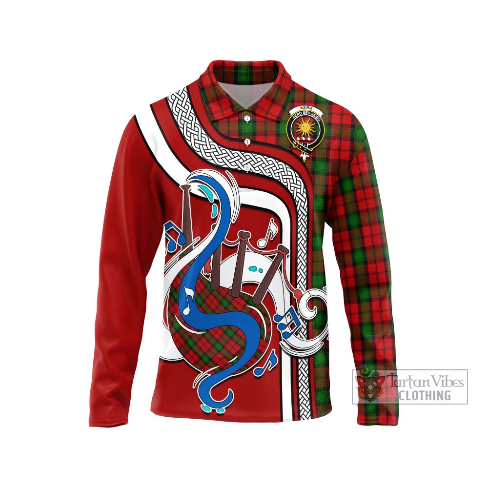 Tartan Vibes Clothing Kerr Tartan Long Sleeve Polo Shirt with Epic Bagpipe Style