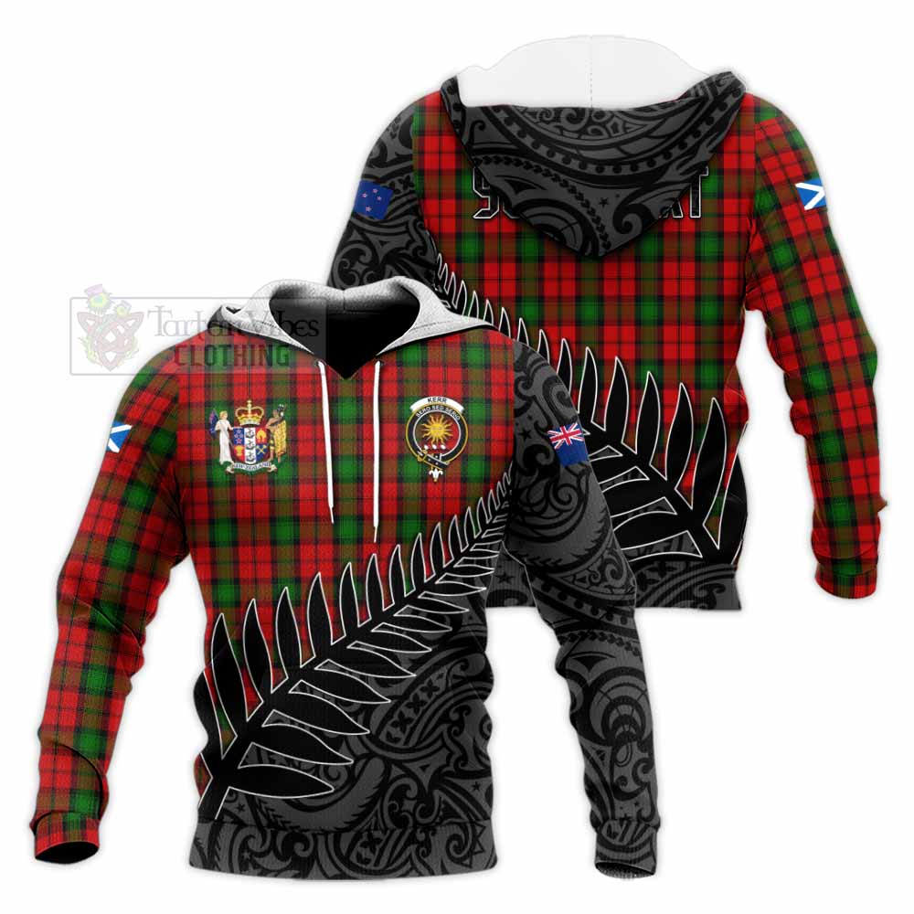 Tartan Vibes Clothing Kerr Crest Tartan Knitted Hoodie with New Zealand Silver Fern Half Style