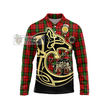 Kerr Tartan Long Sleeve Polo Shirt with Family Crest Celtic Wolf Style