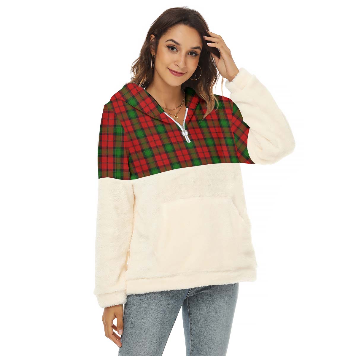 Kerr Tartan Half Style Women's Borg Fleece Hoodie with Half Zip Female - Tartan Vibes Clothing