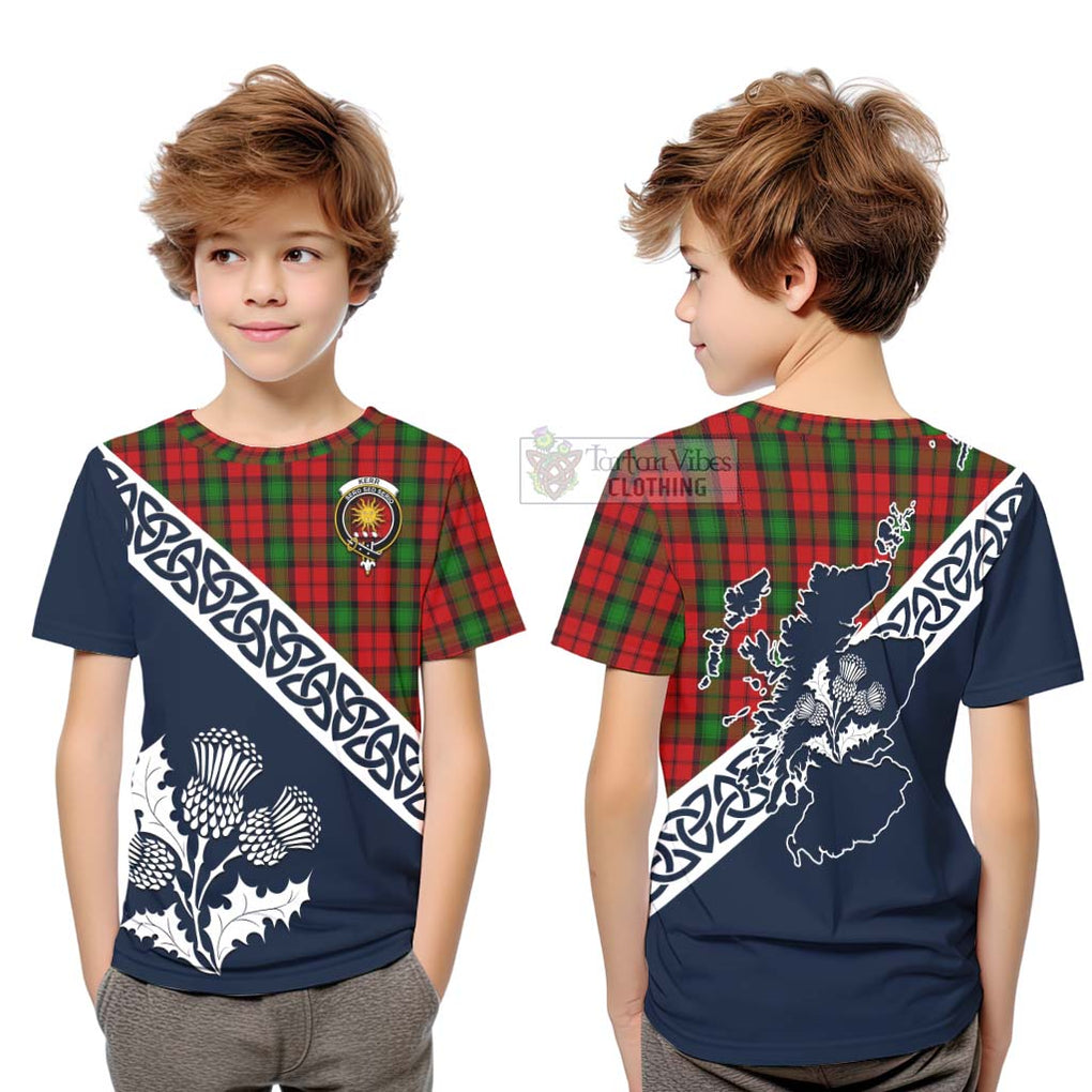 Tartan Vibes Clothing Kerr Tartan Kid T-Shirt Featuring Thistle and Scotland Map