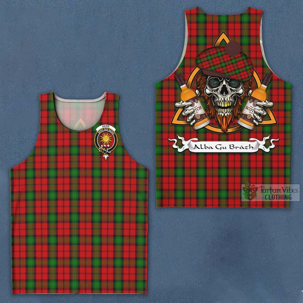 Tartan Vibes Clothing Kerr Tartan Men's Tank Top with Family Crest and Bearded Skull Holding Bottles of Whiskey