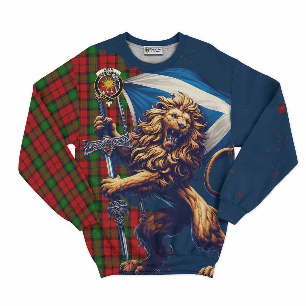 Tartan Vibes Clothing Kerr Tartan Family Crest Sweatshirt with Scottish Majestic Lion