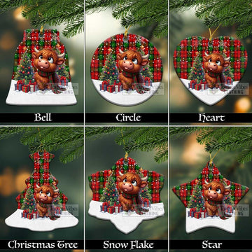 Kerr Tartan Christmas Ceramic Ornament with Adorable Highland Coo