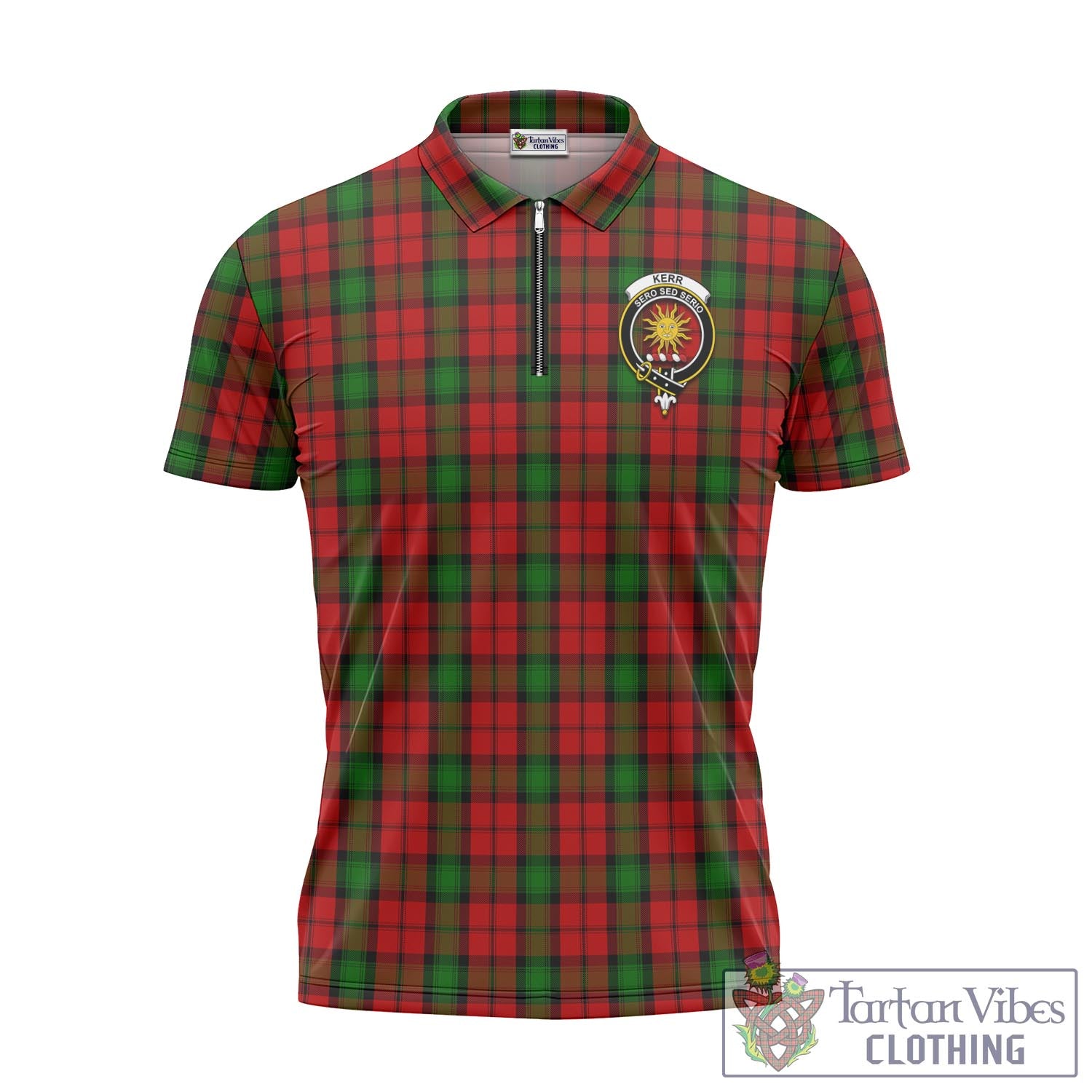 Tartan Vibes Clothing Kerr Tartan Zipper Polo Shirt with Family Crest