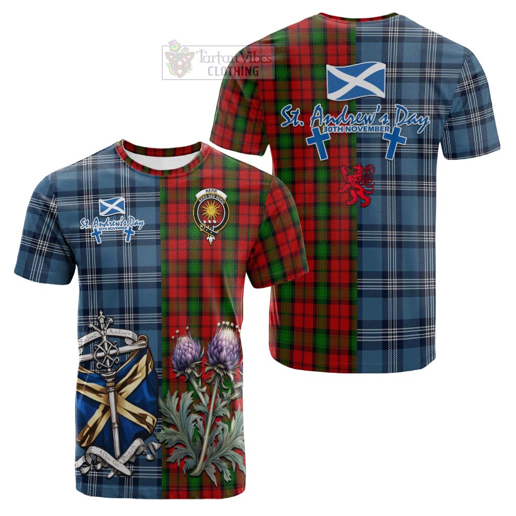 Tartan Vibes Clothing Kerr Tartan Cotton T-shirt Happy St. Andrew's Day Half Tartan Style