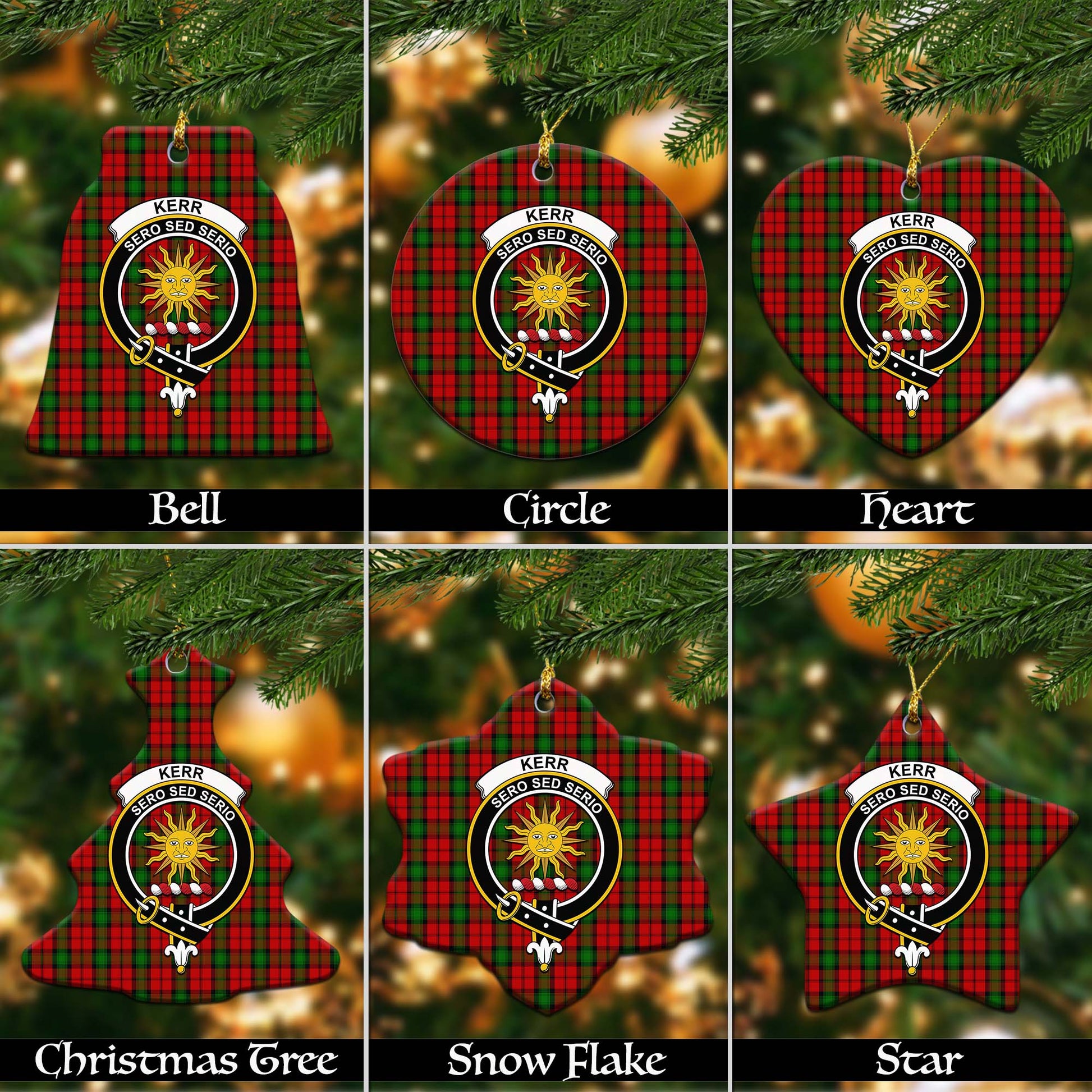 Kerr Tartan Christmas Ornaments with Family Crest - Tartanvibesclothing