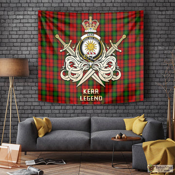 Kerr Tartan Tapestry with Clan Crest and the Golden Sword of Courageous Legacy