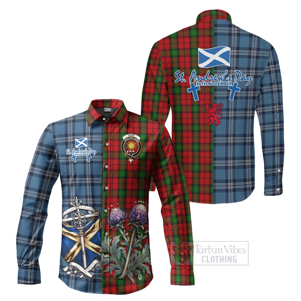 Tartan Vibes Clothing Kerr Tartan Long Sleeve Button Shirt Happy St. Andrew's Day Half Tartan Style