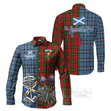 Kerr Tartan Long Sleeve Button Shirt Happy St. Andrew's Day Half Tartan Style