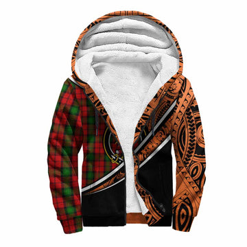 Kerr Crest Tartan Sherpa Hoodie with Polynesian Vibes Style - Orange Version