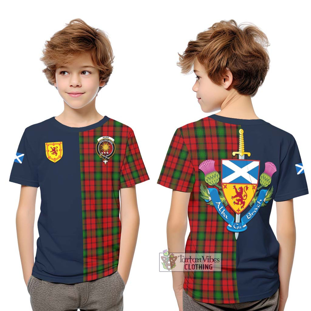 Tartan Vibes Clothing Kerr Tartan Kid T-Shirt with Scottish Lion Royal Arm Half Style