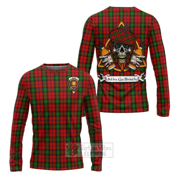 Kerr Tartan Long Sleeve T-Shirt with Family Crest and Bearded Skull Holding Bottles of Whiskey