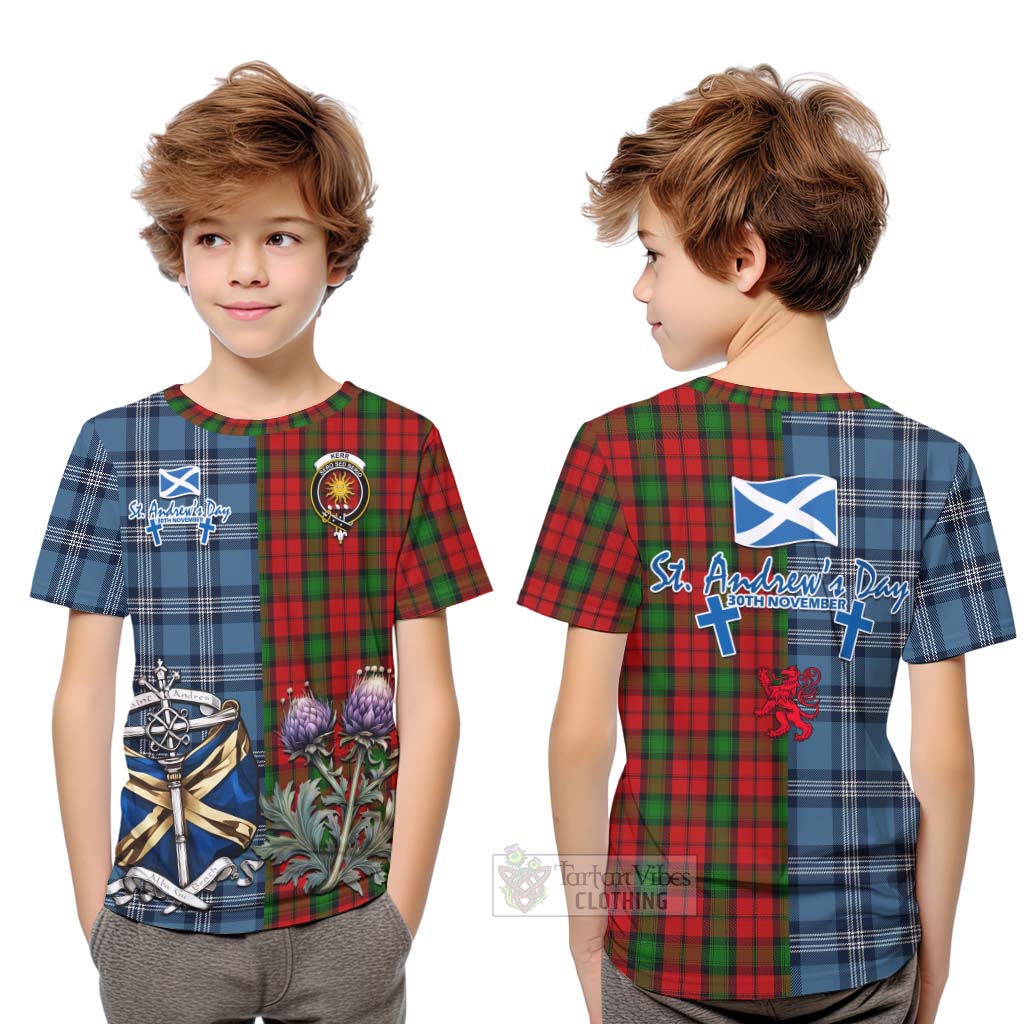 Tartan Vibes Clothing Kerr Tartan Kid T-Shirt Happy St. Andrew's Day Half Tartan Style