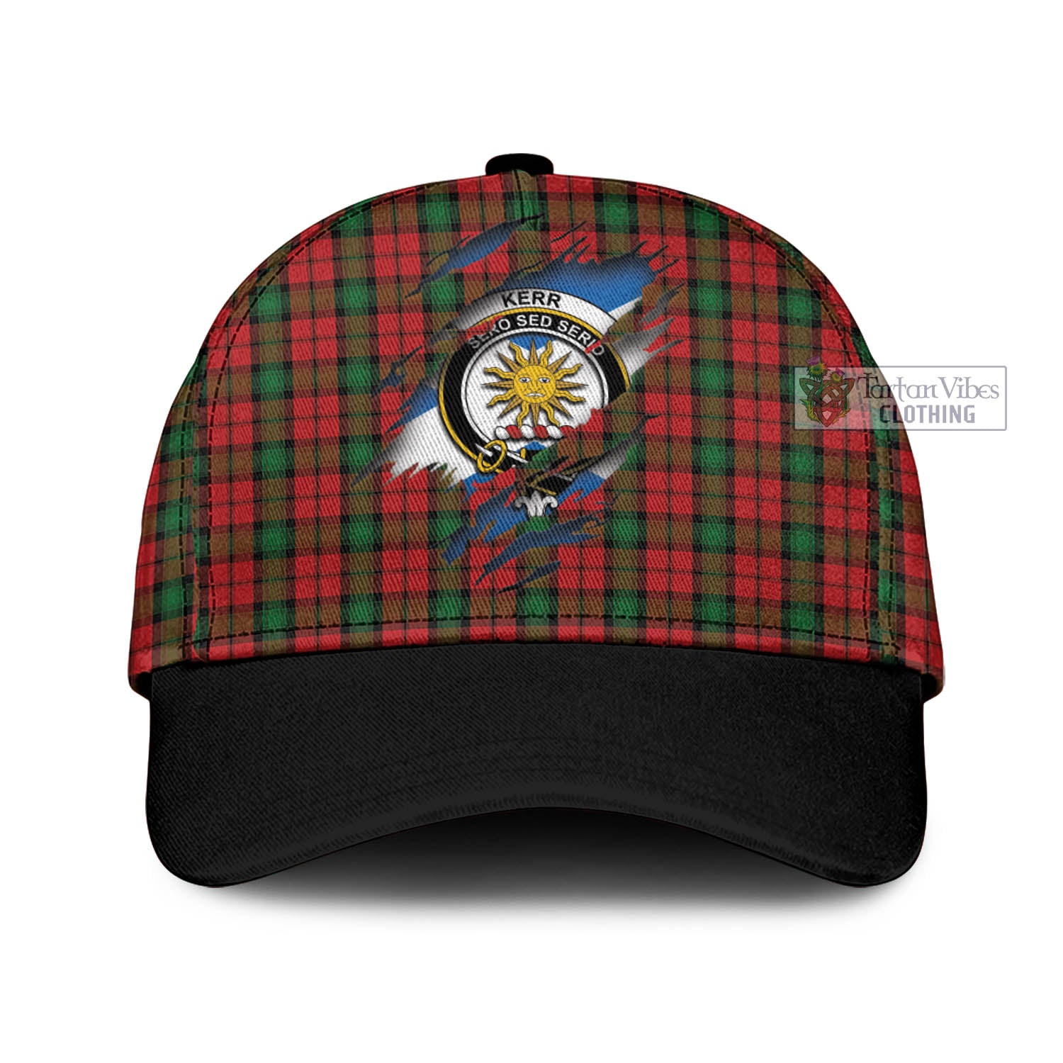 Tartan Vibes Clothing Kerr Tartan Classic Cap with Family Crest In Me Style