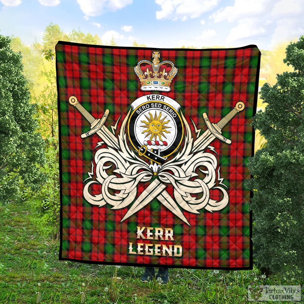 Tartan Vibes Clothing Kerr Tartan Quilt with Clan Crest and the Golden Sword of Courageous Legacy