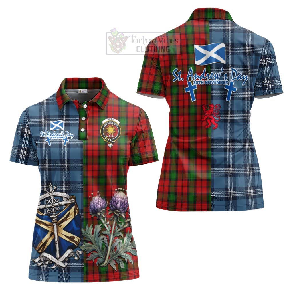 Tartan Vibes Clothing Kerr Tartan Women's Polo Shirt Happy St. Andrew's Day Half Tartan Style