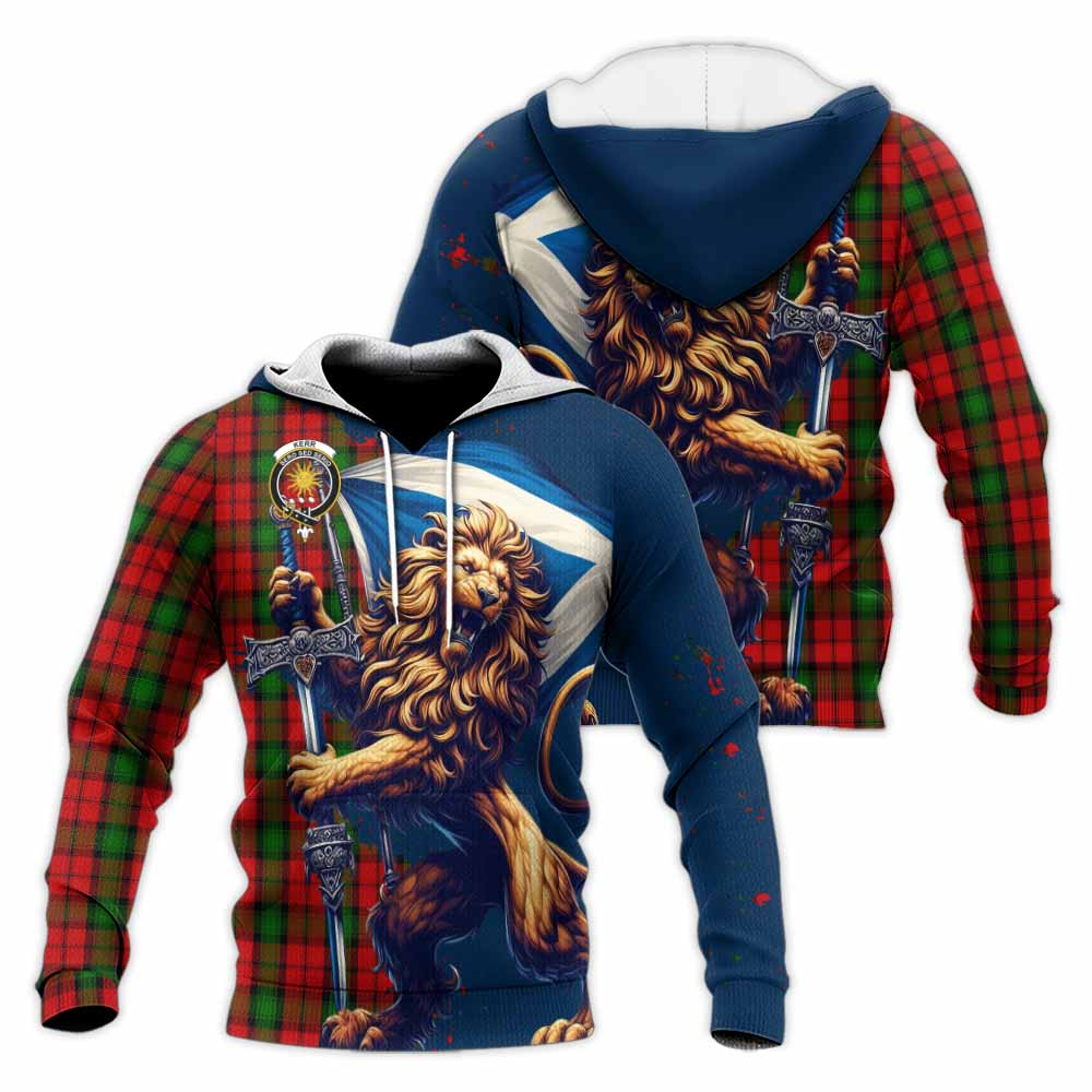 Tartan Vibes Clothing Kerr Tartan Family Crest Knitted Hoodie with Scottish Majestic Lion