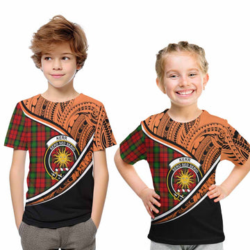 Kerr Crest Tartan Kid T-Shirt with Polynesian Vibes Style - Orange Version