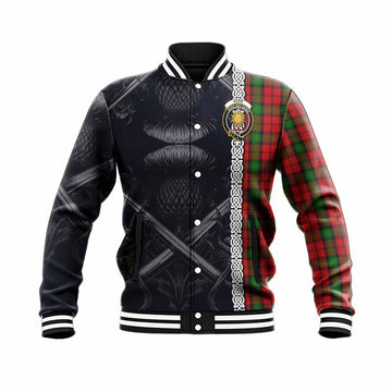 Kerr Tartan Baseball Jacket with Family Crest Cross Sword Thistle Celtic Vibes