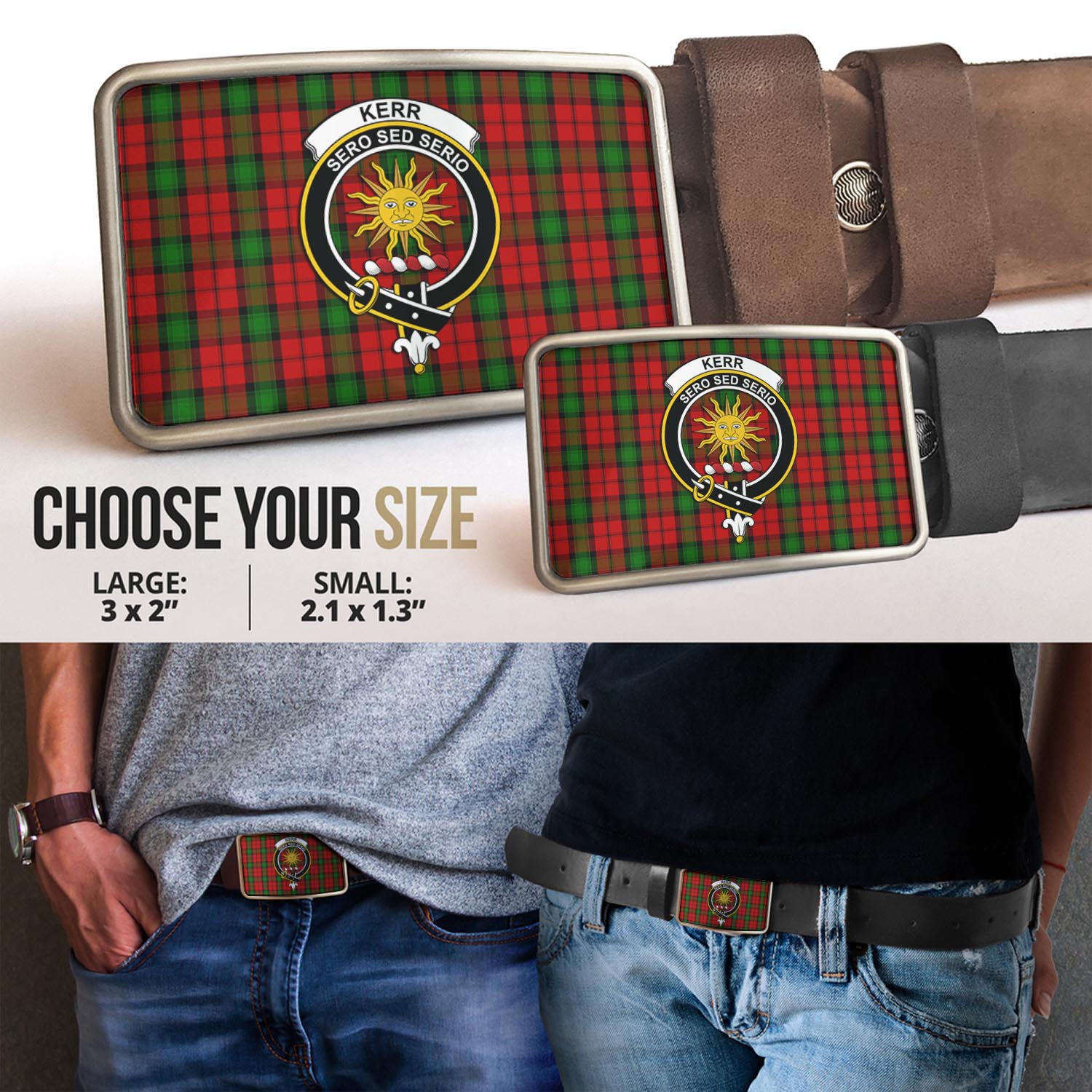 Kerr Tartan Belt Buckles with Family Crest - Tartan Vibes Clothing