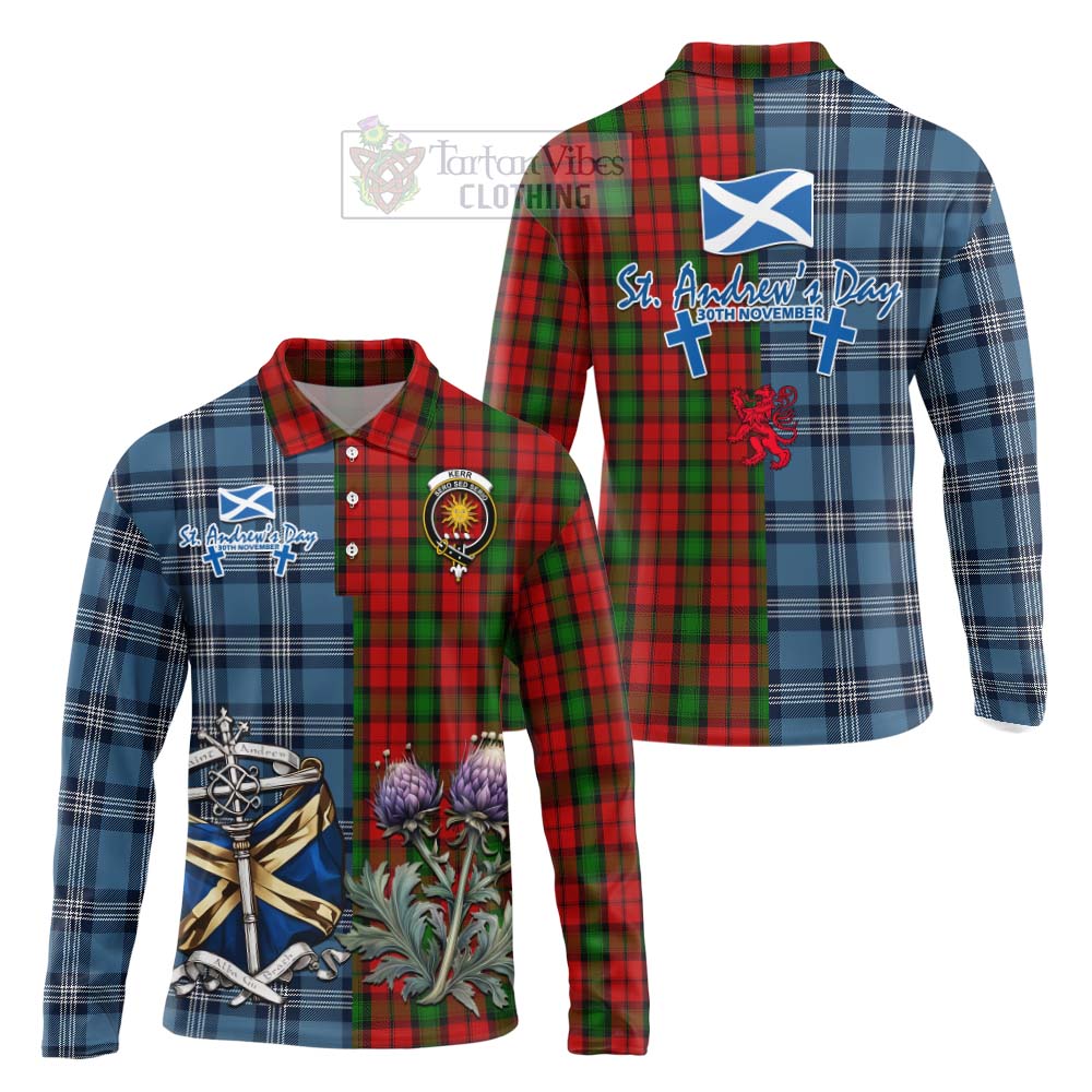 Tartan Vibes Clothing Kerr Tartan Long Sleeve Polo Shirt Happy St. Andrew's Day Half Tartan Style