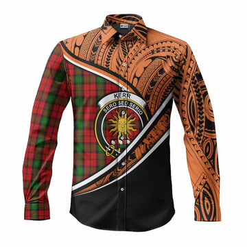 Kerr Crest Tartan Long Sleeve Button Shirt with Polynesian Vibes Style - Orange Version