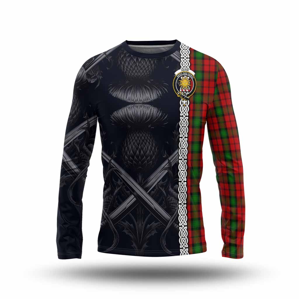 Tartan Vibes Clothing Kerr Tartan Long Sleeve T-Shirt with Family Crest Cross Sword Thistle Celtic Vibes