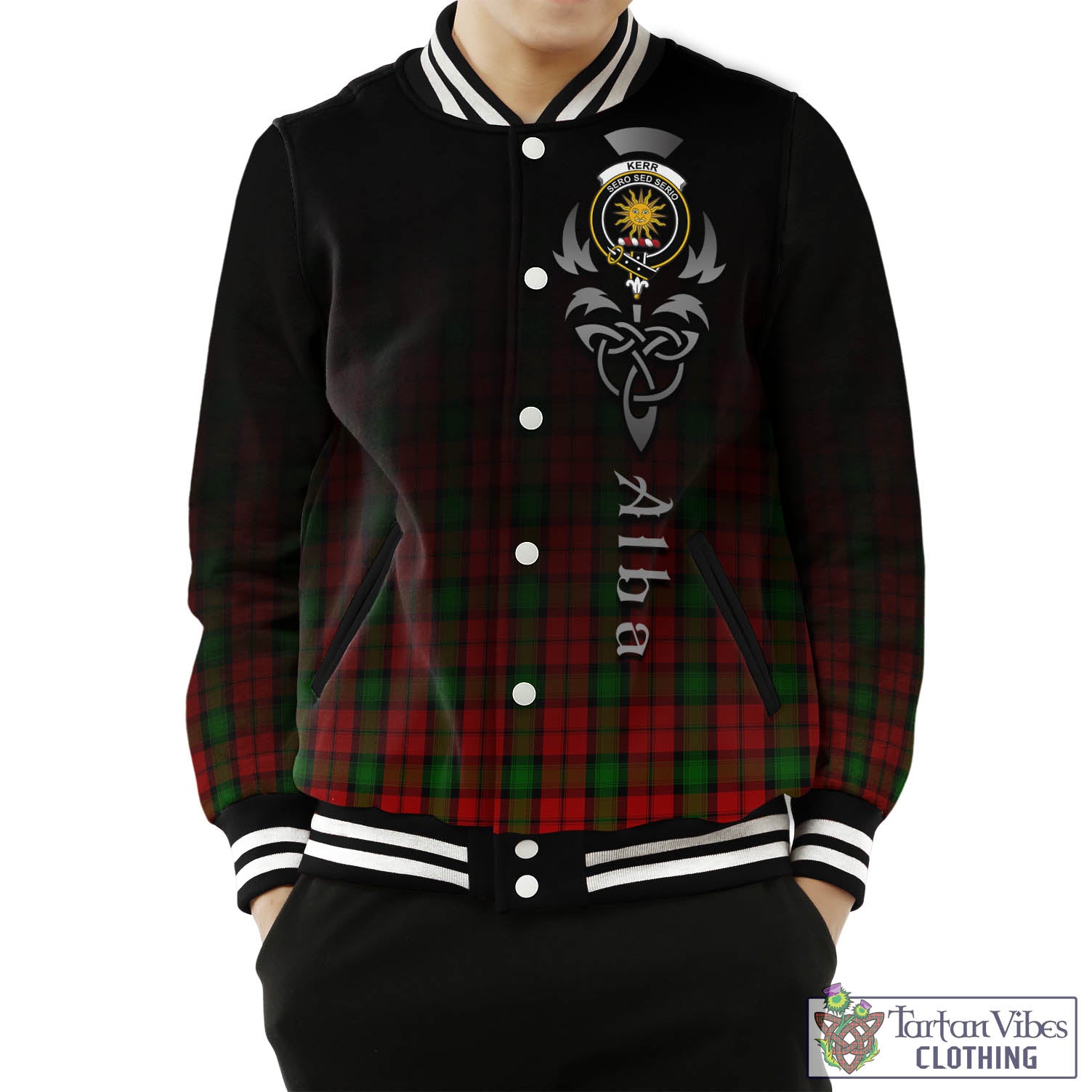 Tartan Vibes Clothing Kerr Tartan Baseball Jacket Featuring Alba Gu Brath Family Crest Celtic Inspired