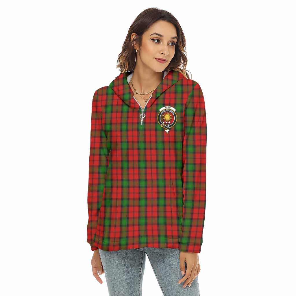 Kerr Tartan Women's Borg Fleece Hoodie with Half Zip with Family Crest Female - Tartan Vibes Clothing